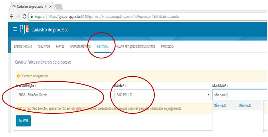 No menu ELEITORAL, é necessário informar o ano