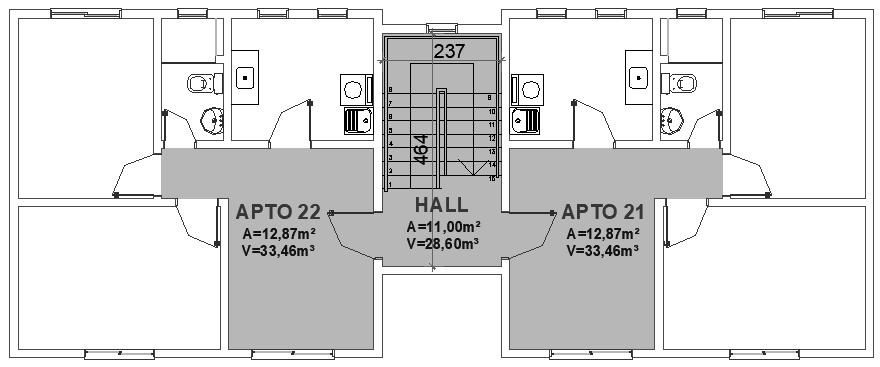 63 Figura 43 Planta baixa do 2º pavimento do Prédio B Fonte: Elaborado pelo autor Abaixo é apresentado o isolamento ao ruído aéreo entre o apartamento B21 e o hall de entrada, entre o apartamento B22