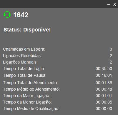 Agente - Agente WeON - 04 04 04 - Janela Agente minimizado Com o login efetuado o Agente estará disponível para realizar e receber chamadas.