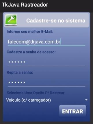 6 - Cadastre seu melhor email e senha para monitorar o veículo pela