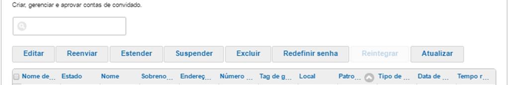 Efetuar operações sobre as contas que forem selecionadas na caixa de seleção colocada no início de cada linha, nomeadamente: o Editar: Permite editar os dados do utilizador e está disponível quando