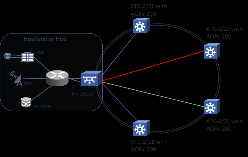 O XT, quando combinado com o FlexILS, suporta aplicações drop-and-continue em que cada um dos supercanais do XT