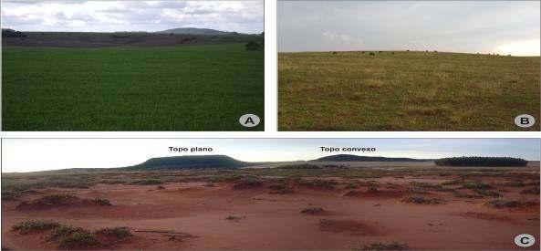 Figura 04: Fotografias (A e B) exibindo a ocorrência de colinas areníticas na paisagem de estudo.