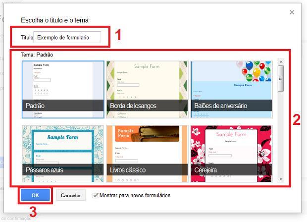 Digitando o titulo e escolhendo o tema para o formulário Criando as perguntas Passo 4.