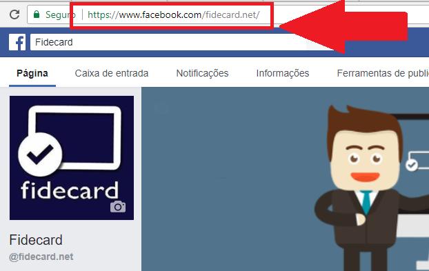 Próximo passo é escrever o link da página do facebook (Fan Page) do estabelecimento no campo para aparecer no cartão virtual do