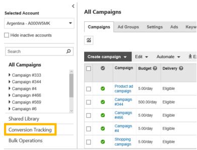 A tag do UET coleta as informações que a meta de conversão usa para rastrear conversões no Bing Ads.