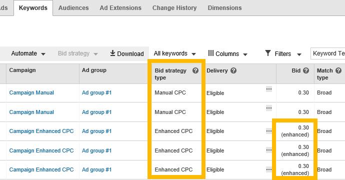 Dicas para usar regras automatizadas e lances automáticos do Bing Ads Usar limites de CPC ou estimativas de lance máximo e mínimo Os anúncios que aparecem na primeira página tendem a receber um