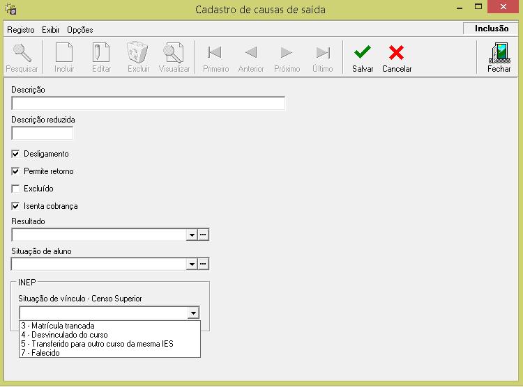 informar o código da situação de vínculo-censo Superior do INEP equivalente ao cadastro de causas de saída já existente. 9 Forma de Ingresso SEC_CadFormaIngresso.dll 9.