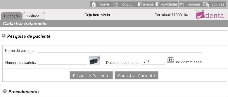 3. Paciente: Antes de iniciar um tratamento é necessário cadastrar o paciente. O cadastro pode ser feito acessando o item Paciente na tela principal.