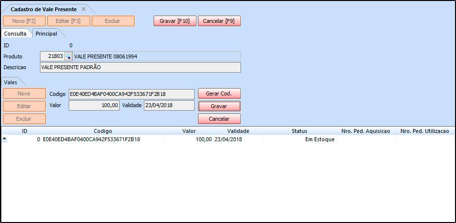 Como funciona a tela de Vale Presente? - FS25.4 Sistema Futura Server Caminho: Cadastro>Estoque>Vale Presente Referência: FS25.4 Versão: 2018.03.