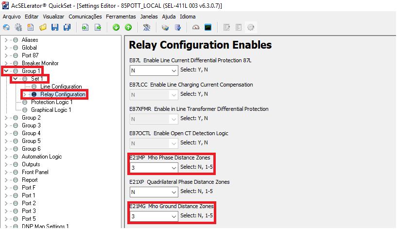 3.3. Relay Configuration Enables Clique em Group 1, em seguida Set 1 e por fim selecione Relay Configuration