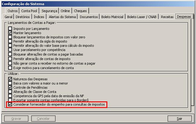 Como fazer 1- Acesse o menu: Arquivo/ Configuração do sistema/despesas e marque a opção considerar fornecedor do empenho para consultas