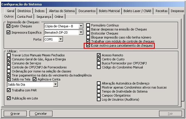 2- Marque a opção trabalhar com módulo de controle de cheques.