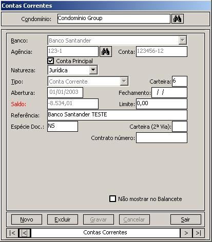 8- Cadastre os dados da conta. 9- Grave a alteração.