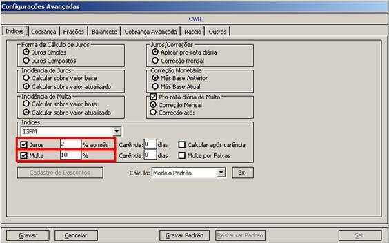 Importante: Para cálculo de juros e multa considere: Juros: índice calculado ao dia Multa: índice que corresponde ao percentual