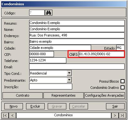 3. Para configurar a impressão do CNPJ, acesse o menu: Cadastros/ Condomínios/