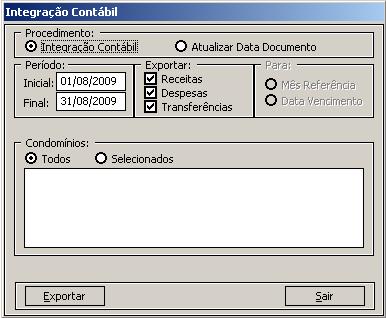 Campo a campo Integração Contábil: opção para exportar os dados para o Group Contábil.