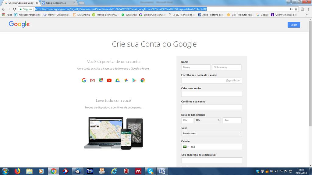 crie uma conta no Gmail https://accounts.google.com/signup?