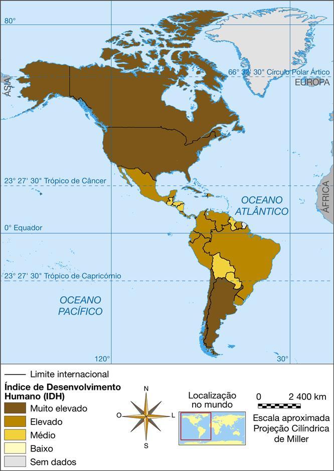 América: Índice de Desenvolvimento Humano (IDH) 2011 América: regionalização cultural Monyra Guttervill Cuba ATLAS geográfico escolar. 5. ed. Rio de Janeiro. IBGE, 2009. Adaptação.