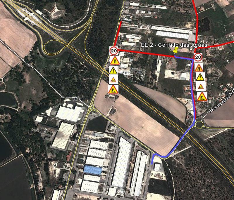 Esquema com localização da intervenção - esquema de sinalização temporária que será implementado na via de circulação que será alvo de intervenção Zona do Cerrado das Águas Vale Tripeiro - Benavente