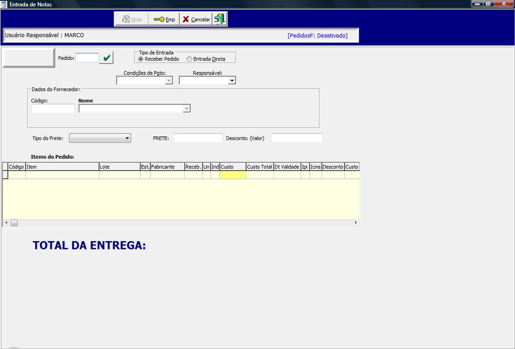 Obs.: Um pedido pode receber várias notas de entrada, pois ele pode ser recebido parcialmente.