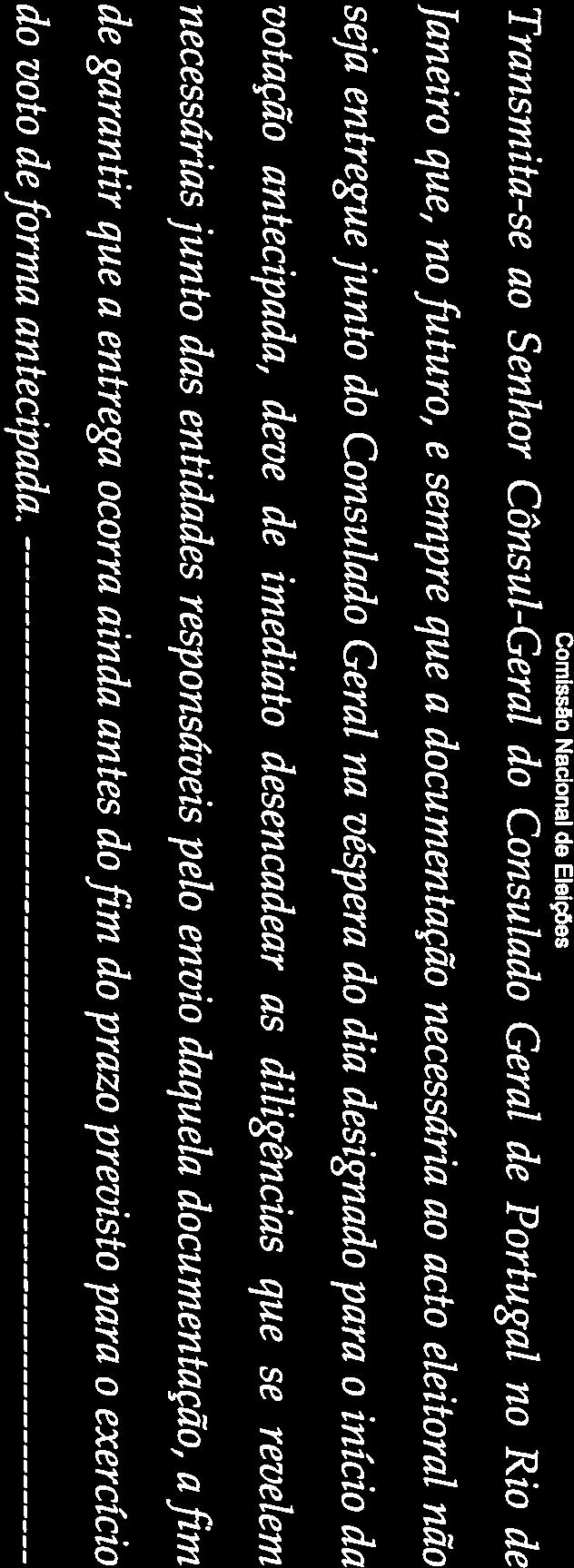 documentação necessária ao acto eleitoral não seja entregue junto do Consulado Geral na véspera do dia designado para o início da votação antecipada,