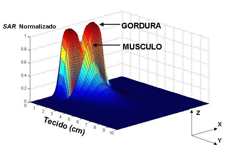 CAPÍTULO 5 - APLICAÇÃO DO TLM A PROBLEMAS EM BIOELETROMAGNETISMO 14 Fgura 5. Dstrbução do campo elétrco no modelo da fgura 5.