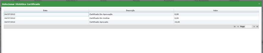 Tela de histórico do certificado. 3.2.