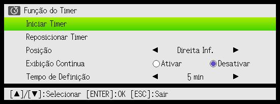 Uso do timer de apresentação (TIMER) O timer de apresentação mostra uma contagem regressiva a partir de um valor predeterminado.