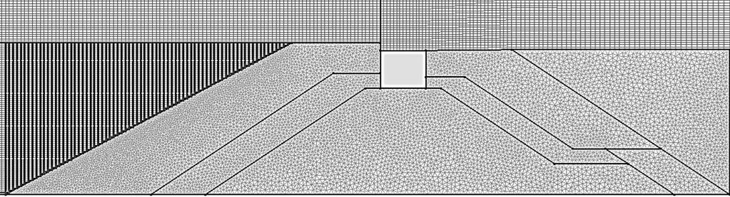 5.3.2 Geração de malha Gerou-se uma malha mista com elementos rectangulares na zona fora do quebra-mar e triangular na zona porosa.