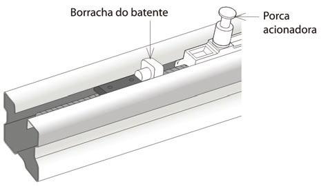 Desparafuse o trilho do motorredutor e encaixe a base do stop em uma das extremidades do trilho. 2. Encaixe a borracha do batente como mostra a figura abaixo.