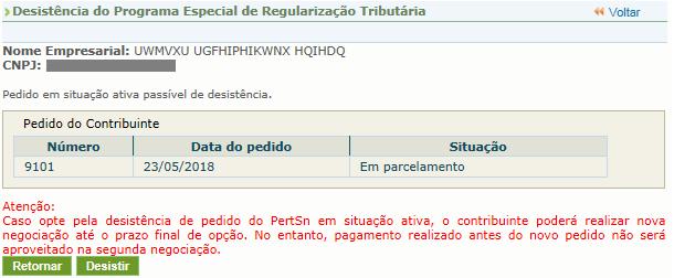 Nesta tela: clique sobre o pedido de parcelamento para exibir o Recibo de Adesão; clique sobre a consolidação para detalhar os débitos incluídos no parcelamento; após o pagamento das parcelas, no