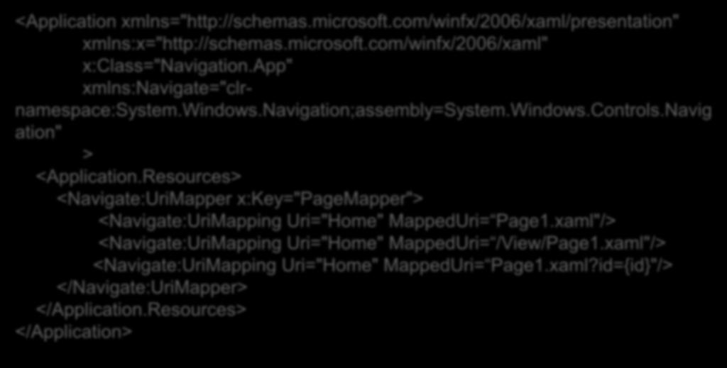 URI Mapping Para usar URI Mapping, primeiro você precisa adicionar um objeto UriMapper como um recurso XAML.