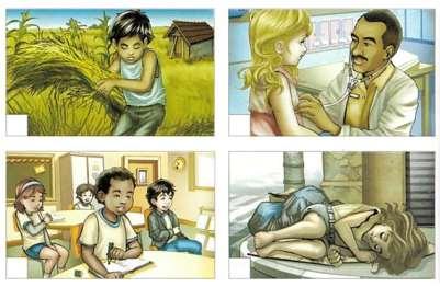 05. ASSINALE com um (X) as ilustrações que mostram desrespeito aos direitos da criança. 06. Leia o texto.