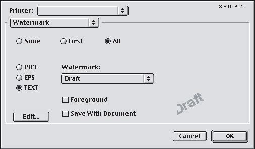 MAC OS 9 As ilustrações apresentadas aqui se aplicam ao controlador PostScript da Adobe. As marcas d'água não estão caracterizadas no controlador LaserWriter da Apple. 1.