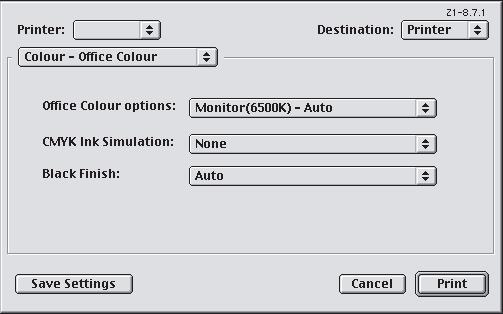 2. No menu [Finalização de pretos] (2), escolha a sua definição preferencial. MAC OS 9 (COR OFFICE) 1.