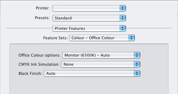 3. No menu seguinte (2), selecione [Cor Graphic Pro 2]. 4. No menu [Finalização de pretos] (3), escolha a sua definição preferencial. MAC OS X (COR OFFICE) 1.