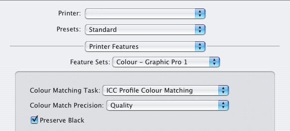 Escolha [Arquivo] [Imprimir]. 1 2 3 4 2. No menu [Impressora] (1), selecione o modelo da sua impressora. 3. Selecione [Recursos da impressora] (2). 4. No menu [Conjuntos de recursos] (3), selecione [Opções de cor].
