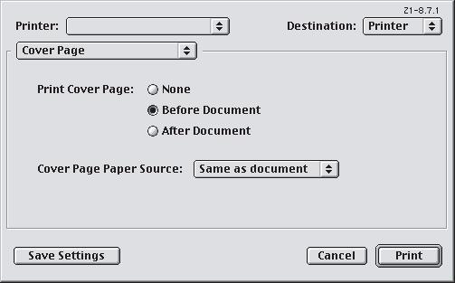 FOLHA DE ROSTO DO MAC OS 9 A folha de rosto é acessada na caixa de diálogo de impressão do seu aplicativo. 1 2 3 1. Escolha [Arquivo] [Imprimir].