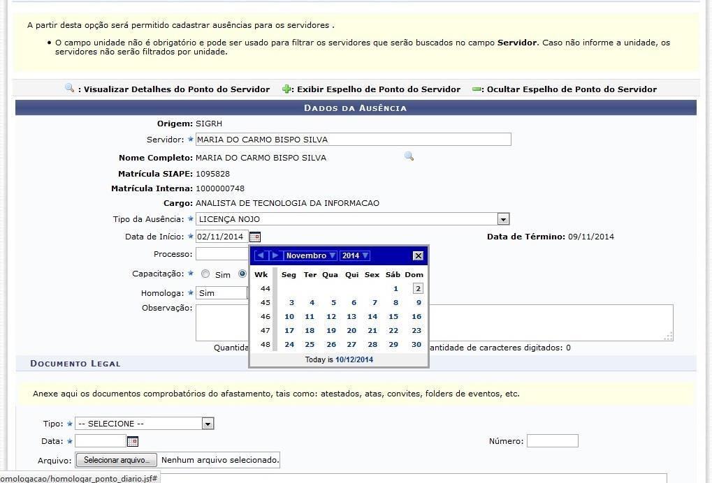 1º 2º 3º 4º 5º 6º 5º PASSO INFORMANDO DETALHES DA AUSÊNCIA DO SERVIDOR 1 Informe o nome do servidor; 2 Selecione o tipo de ausência; 3 Informe a Data de Início da Ocorrência; 4 Data de Término da