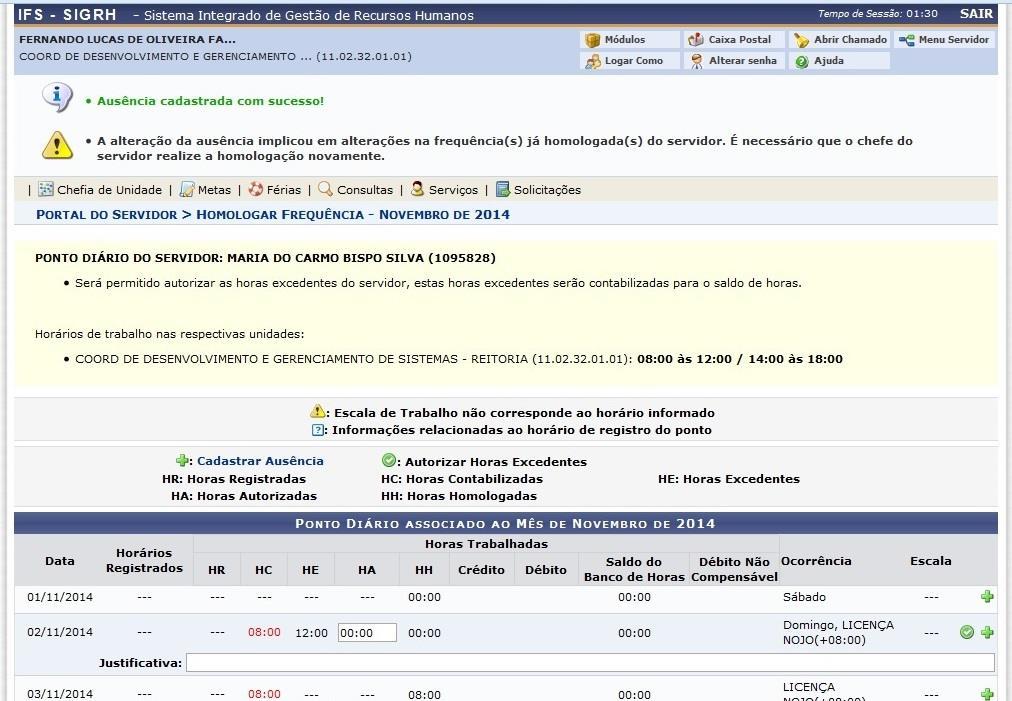 DO CADASTRO DA AUSÊNCIA/OCORRÊNCIA COORDENADORIA DE