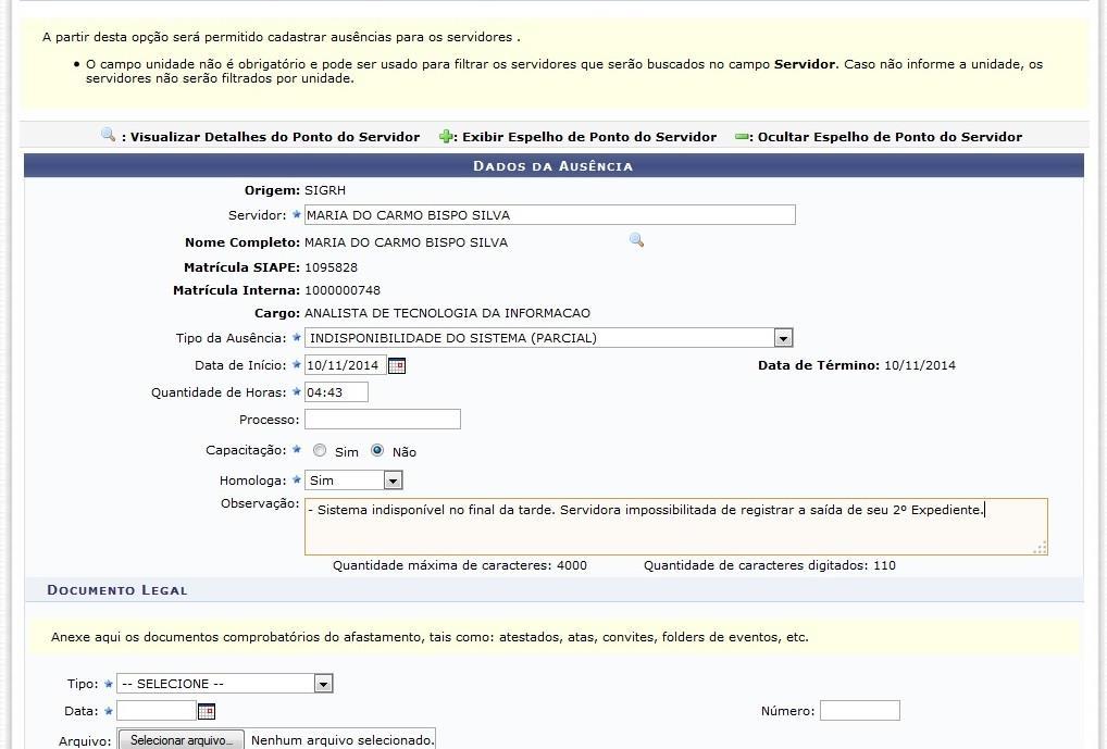 ausência; 3 Informe a Data da Ocorrência; 13º PASSO INFORMANDO DETALHES DA