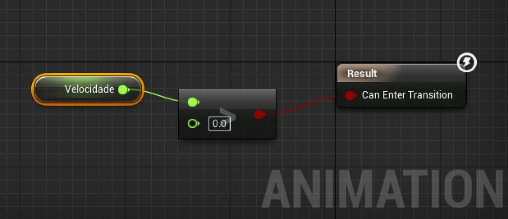 34. Puxe uma linha de Can Enter Transition e seleciona a operaçao maior que (float > float) e em seguida puxe a variável velocidade que acabamos de criar até o grafo e dê um Get nela para