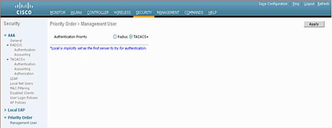 Você pode realizar este do CLI usando os tacacs que da configuração o acct adiciona o comando do <secret> do [ascii/hex] do <port> do addr> de Index> <IP do <Server:(Cisco Controller) >config tacacs