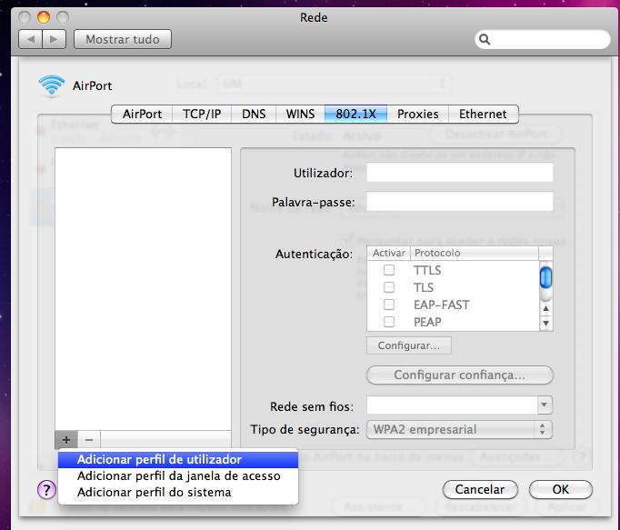 1x Para activar o cliente 802.1x, clique no separador 802.