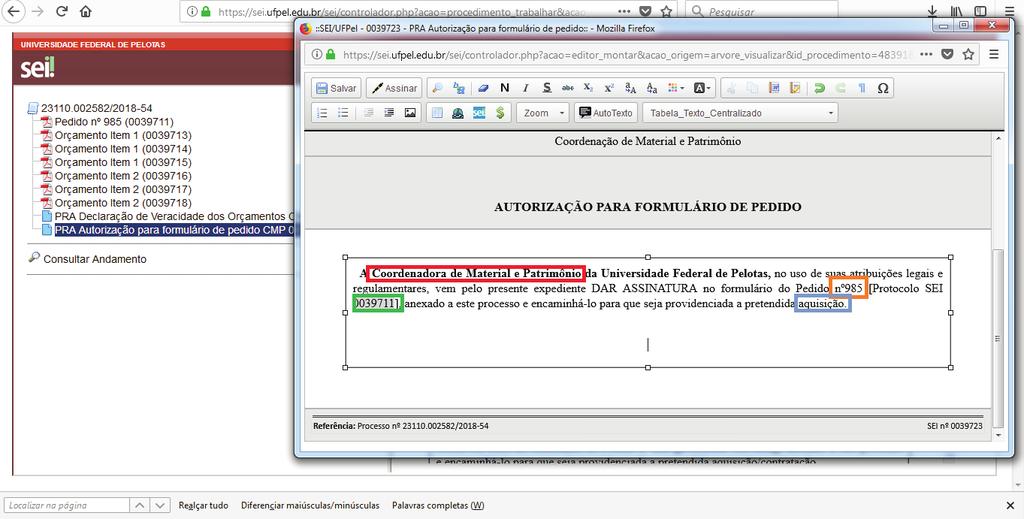 2 Escolha o Tipo de Documento PRA Autorização para formulário de pedido : Seguir as orientações dos itens