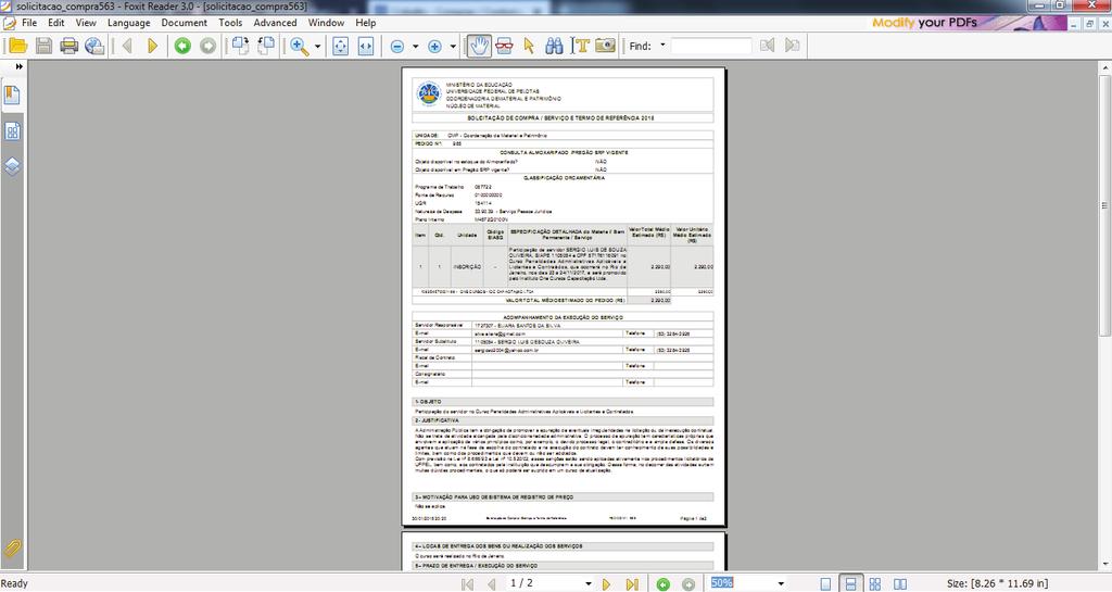 1.4 Após este comando o sistema já cria um arquivo em formato.pdf do formulário preenchido.