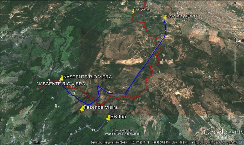 76 FIGURA 12 - Rota em destaque azul - Trevo início BR365 e