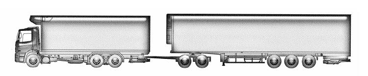 TRUCKS 4 TERMINALS A implementação Capacidade de carga útil Conjunto de veículoscompeso pesobruto até às60 toneladas e 25,25m de comprimento, composto
