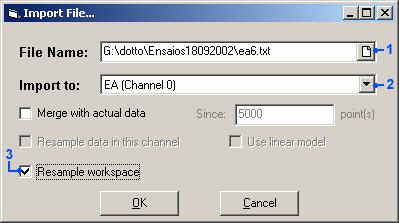 Anexo I 168 Figura 11 Janela Import File com a opção Reamostragem do Workspace O parâmetro Nome de Arquivo (File Name) deve conter o nome do arquivo que será aberto.